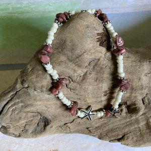 Starfish Charm Brown and Ivory Beaded Anklet